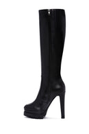 Women's Black Zippered High Heel Platform Leather Boots | Derimod Women's Black Zippered High Heel Platform Leather Boots | Derimod
