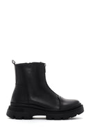 Woman Black Zippered Leather Boat | Derimod Woman Black Zippered Leather Boat | Derimod