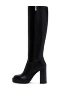 Women's Black Thick Heeled Zippered Leather Boots | Derimod Women's Black Thick Heeled Zippered Leather Boots | Derimod