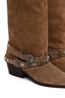 Woman Beige Thick-Heeled Suede Cowboy Boots | Derimod Woman Beige Thick-Heeled Suede Cowboy Boots | Derimod