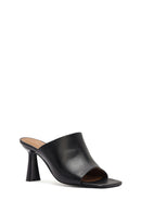 Women's Black Heeled Leather Slippers | Derimod Women's Black Heeled Leather Slippers | Derimod