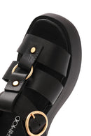 Women's Black Ankle Strap Thick Soled Leather Sandals | Derimod Women's Black Ankle Strap Thick Soled Leather Sandals | Derimod