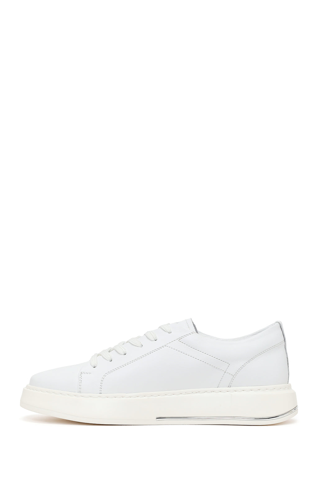Erkek Beyaz Bağcıklı Deri Sneaker