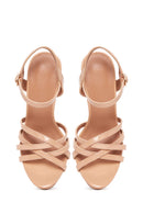 Women's Beige Patent Leather Heeled Sandals | Derimod Women's Beige Patent Leather Heeled Sandals | Derimod
