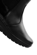 Women's Black Zippered Wedge Heeled Casual Leather Boots | Derimod Women's Black Zippered Wedge Heeled Casual Leather Boots | Derimod