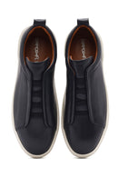 Men's Navy Blue Elastic Leather Sneakers | Derimod Men's Navy Blue Elastic Leather Sneakers | Derimod