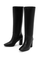 Women's Black High Heeled Classic Leather Boots | Derimod Women's Black High Heeled Classic Leather Boots | Derimod