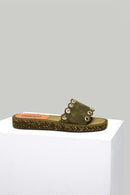 Women's Green Leather Slippers | Derimod Women's Green Leather Slippers | Derimod