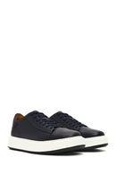 Men's Navy Blue Lace-up Thick-Sole Leather Sneaker | Derimod Men's Navy Blue Lace-up Thick-Sole Leather Sneaker | Derimod
