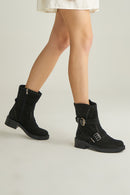 Women's Suede Boots with Stud and Buckle Detail | Derimod Women's Suede Boots with Stud and Buckle Detail | Derimod