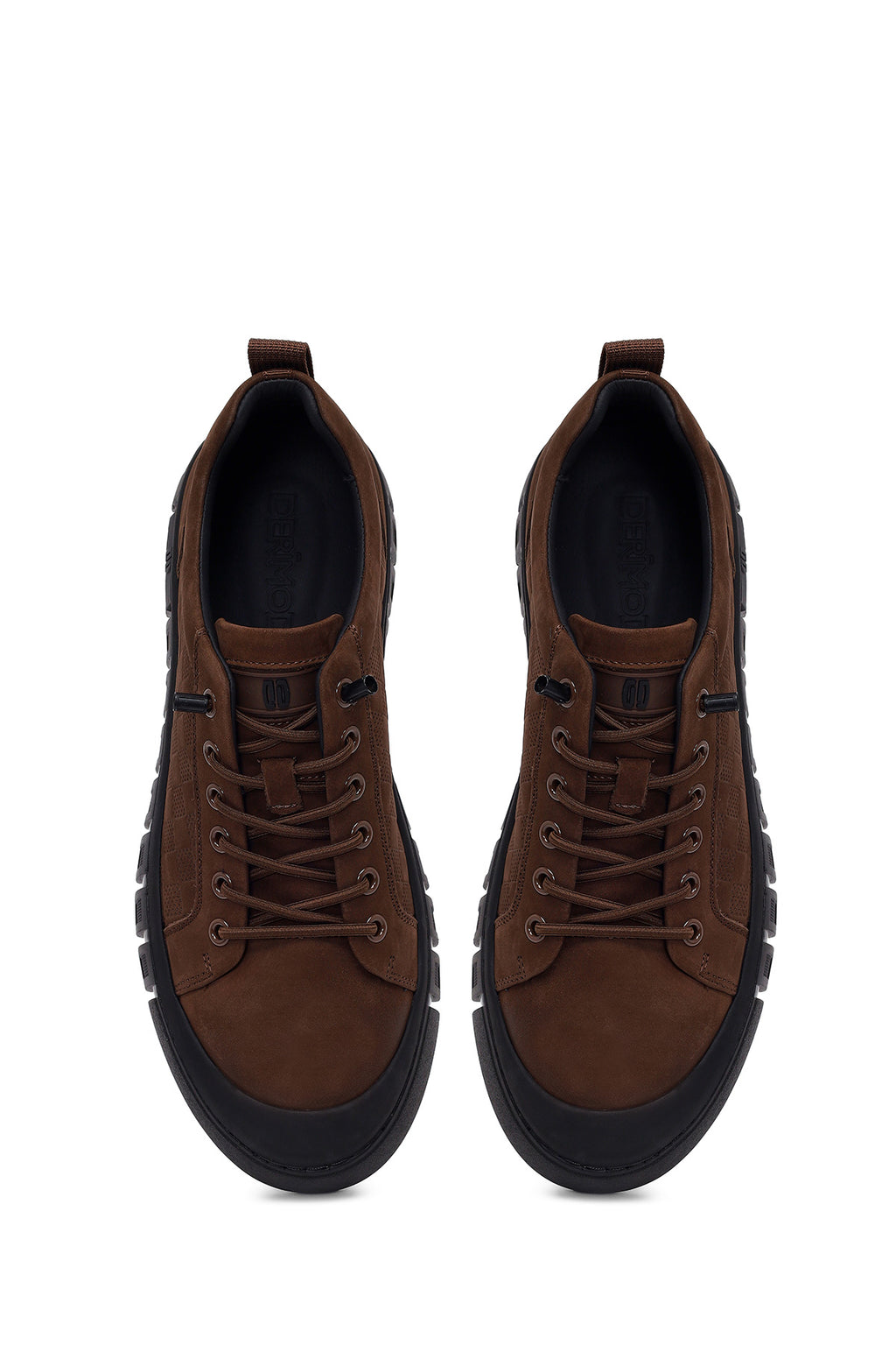 Erkek Kahverengi Bağcıklı Kalın Tabanlı Nubuk Deri Sneaker