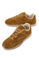 Woman Camel Lace-up Suede Leather Sneaker | Derimod Woman Camel Lace-up Suede Leather Sneaker | Derimod