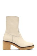 Woman Cream Zippered Low Heel Leather Boat | Derimod Woman Cream Zippered Low Heel Leather Boat | Derimod
