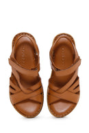 Women's Tan Strap Leather Comfort Sandals | Derimod Women's Tan Strap Leather Comfort Sandals | Derimod