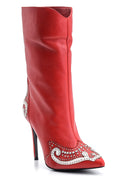 Women's Stone and Stud Detailed Leather Boots | Derimod Women's Stone and Stud Detailed Leather Boots | Derimod