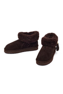 Woman Brown Embellished Suede Teddy Boots | Derimod Woman Brown Embellished Suede Teddy Boots | Derimod