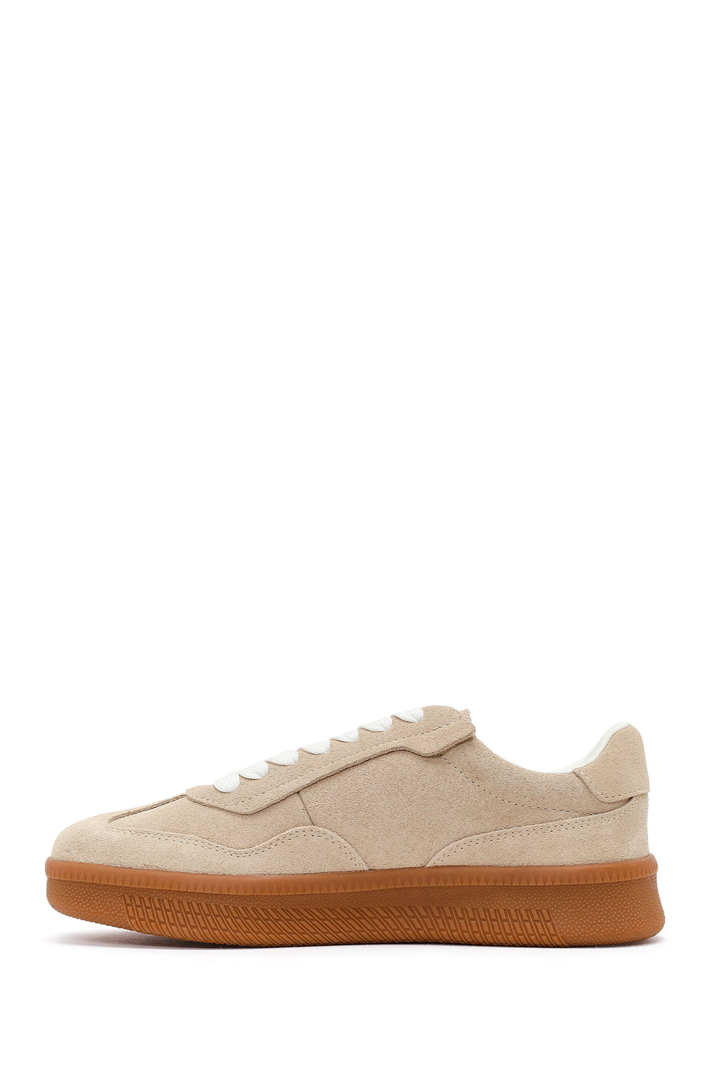 Kadın Bej Bağcıklı Süet Deri Sneaker