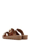 Women's Brown Double Buckled Thick Soled Slippers | Derimod Women's Brown Double Buckled Thick Soled Slippers | Derimod