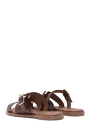 Women's Brown Buckled Leather Slippers | Derimod Women's Brown Buckled Leather Slippers | Derimod