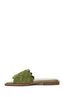 Women's Green Leather Braided Slippers | Derimod Women's Green Leather Braided Slippers | Derimod
