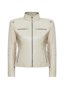 Derek Women's Beige Short Leather Jacket | Derimod Derek Women's Beige Short Leather Jacket | Derimod