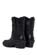 Woman Black Zip Closure Leather Cowboy Boots | Derimod Woman Black Zip Closure Leather Cowboy Boots | Derimod