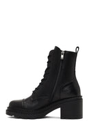 Women's Black Zippered Thick Heeled Leather Ankle Boots | Derimod Women's Black Zippered Thick Heeled Leather Ankle Boots | Derimod