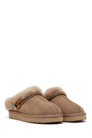 Woman Mink Stone-Embellished Suede Teddy Slipper | Derimod Woman Mink Stone-Embellished Suede Teddy Slipper | Derimod