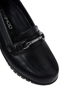 Kadın Siyah Deri Tokalı Dolgu Topuklu Loafer | Derimod Kadın Siyah Deri Tokalı Dolgu Topuklu Loafer | Derimod