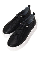 Woman Black Lace-Up Thick-Soled Leather Sneaker | Derimod Woman Black Lace-Up Thick-Soled Leather Sneaker | Derimod