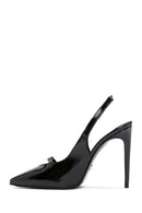 Women's Black Ankle Strap Open Back Thin Heeled Patent Leather Shoes | Derimod Women's Black Ankle Strap Open Back Thin Heeled Patent Leather Shoes | Derimod