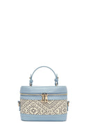Women's Blue Long Strap Patterned Mini Box Crossbody Bag | Derimod Women's Blue Long Strap Patterned Mini Box Crossbody Bag | Derimod