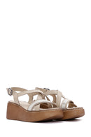 Women's Beige Leather Thick Sole Comfort Sandals | Derimod Women's Beige Leather Thick Sole Comfort Sandals | Derimod