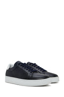 Men's Navy Blue Lace-Up Leather Sneaker | Derimod Men's Navy Blue Lace-Up Leather Sneaker | Derimod
