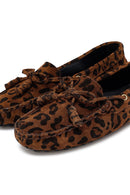 Kadın Leopar Fiyonklu Süet Deri Loafer | Derimod Kadın Leopar Fiyonklu Süet Deri Loafer | Derimod