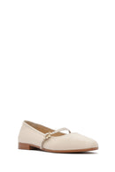 Women's Beige Strap Leather Ballerinas | Derimod Women's Beige Strap Leather Ballerinas | Derimod