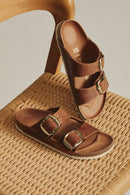 Birkenstock Women's Brown Leather Double Buckle Arizona Big Buckle Slippers | Derimod Birkenstock Women's Brown Leather Double Buckle Arizona Big Buckle Slippers | Derimod