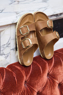 Birkenstock Women's Brown Leather Double Buckle Arizona Big Buckle Slippers | Derimod Birkenstock Women's Brown Leather Double Buckle Arizona Big Buckle Slippers | Derimod