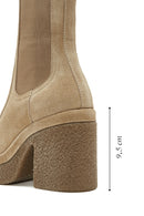 Women's Beige Thick Heeled Suede Leather Chelsea Boots | Derimod Women's Beige Thick Heeled Suede Leather Chelsea Boots | Derimod