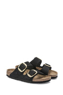 Birkenstock Women's Black Suede Leather Arizona Big Buckle Slippers | Derimod Birkenstock Women's Black Suede Leather Arizona Big Buckle Slippers | Derimod