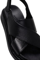 Kadın Siyah Bantlı Deri Comfort Sandalet | Derimod Kadın Siyah Bantlı Deri Comfort Sandalet | Derimod