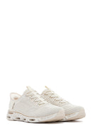 Skechers Women's Beige Glide Step Gratify Lace-Up Fabric Sneakers | Derimod Skechers Women's Beige Glide Step Gratify Lace-Up Fabric Sneakers | Derimod