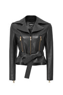 Athena Women's Black Short Leather Jacket | Derimod Athena Women's Black Short Leather Jacket | Derimod