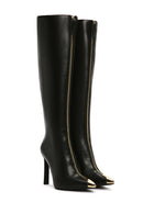 Women's Black Zippered High Thin Heeled Leather Boots | Derimod Women's Black Zippered High Thin Heeled Leather Boots | Derimod