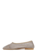 Women's Beige Stoned Leather Ballerinas | Derimod Women's Beige Stoned Leather Ballerinas | Derimod
