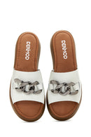 Women's White Thick Soled Leather Slippers | Derimod Women's White Thick Soled Leather Slippers | Derimod