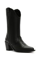 Women's Black Leather Cowboy Boots | Derimod Women's Black Leather Cowboy Boots | Derimod
