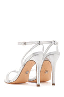 Women's Grey Metallic Ankle Strap High Thin Heel Sandals | Derimod Women's Grey Metallic Ankle Strap High Thin Heel Sandals | Derimod