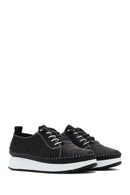 Women's Black Lace-Up Thick-Soled Patterned Leather Comfort Shoes | Derimod Women's Black Lace-Up Thick-Soled Patterned Leather Comfort Shoes | Derimod