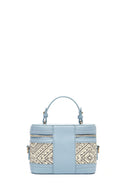 Women's Blue Long Strap Patterned Mini Box Crossbody Bag | Derimod Women's Blue Long Strap Patterned Mini Box Crossbody Bag | Derimod